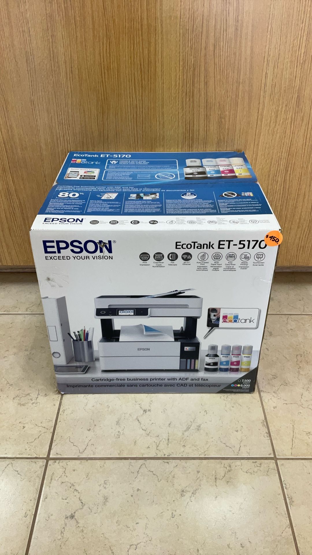 EPSON ECOTANK ET-5170 CARTRIDGE-FREE BUSINESS PRINTER WITH ADF AND FAX.
