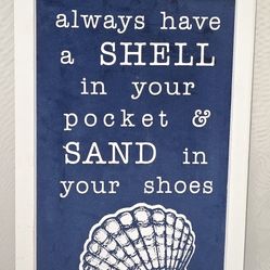 Nautical Wall Decor Hanging Velvet Background Beach Shell Sand Wood Frame