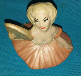 Victorian Figural Woman Powder Jar Lid - Harlequin/GERMAN