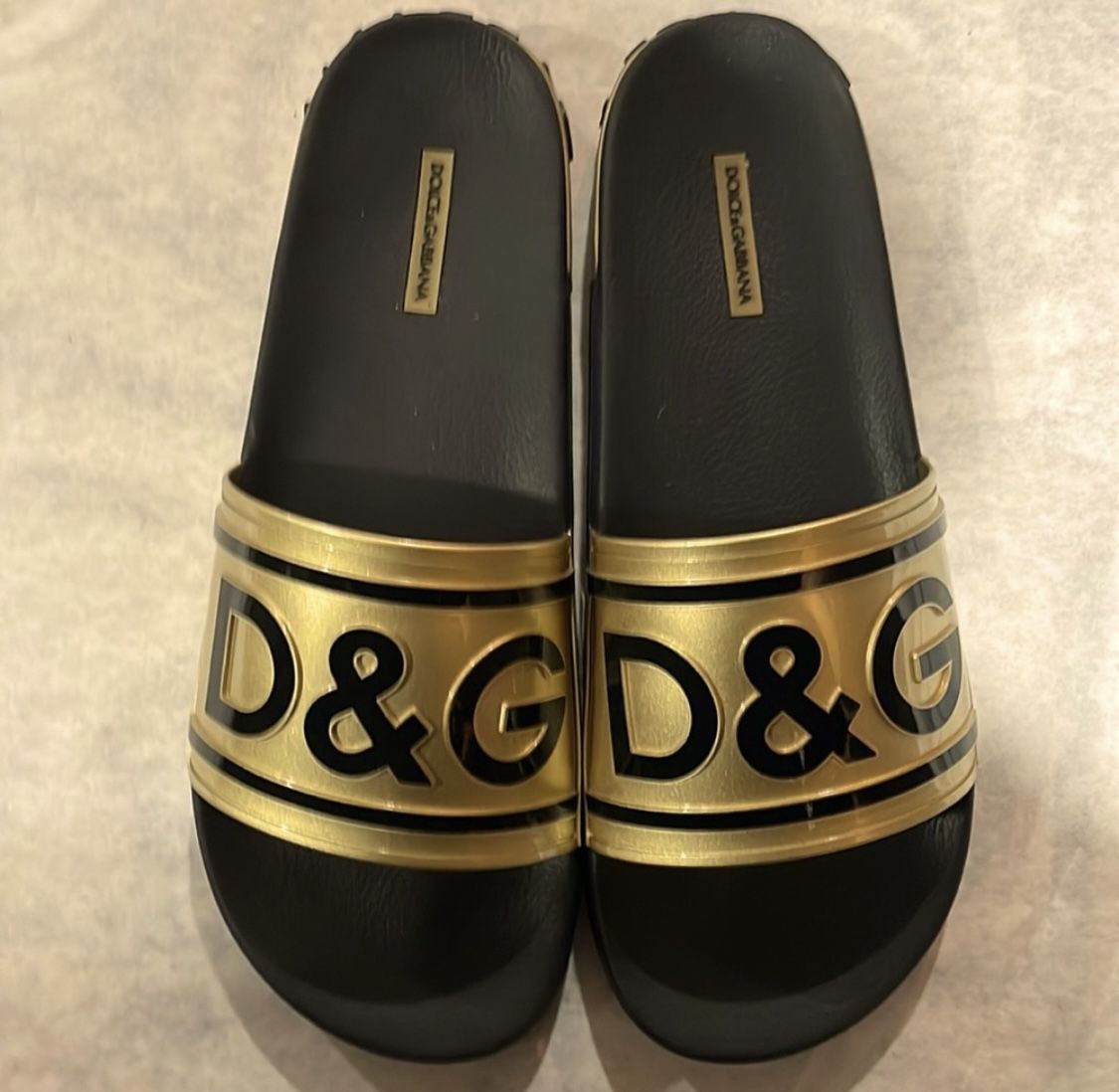 Authentic Dolce & Gabbana Portofino Gold Drip Pool Slide Sandals Size 46/13 US