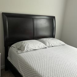 Dark Wood Queen Bed Frame — Frame And Headboard Only. Ww