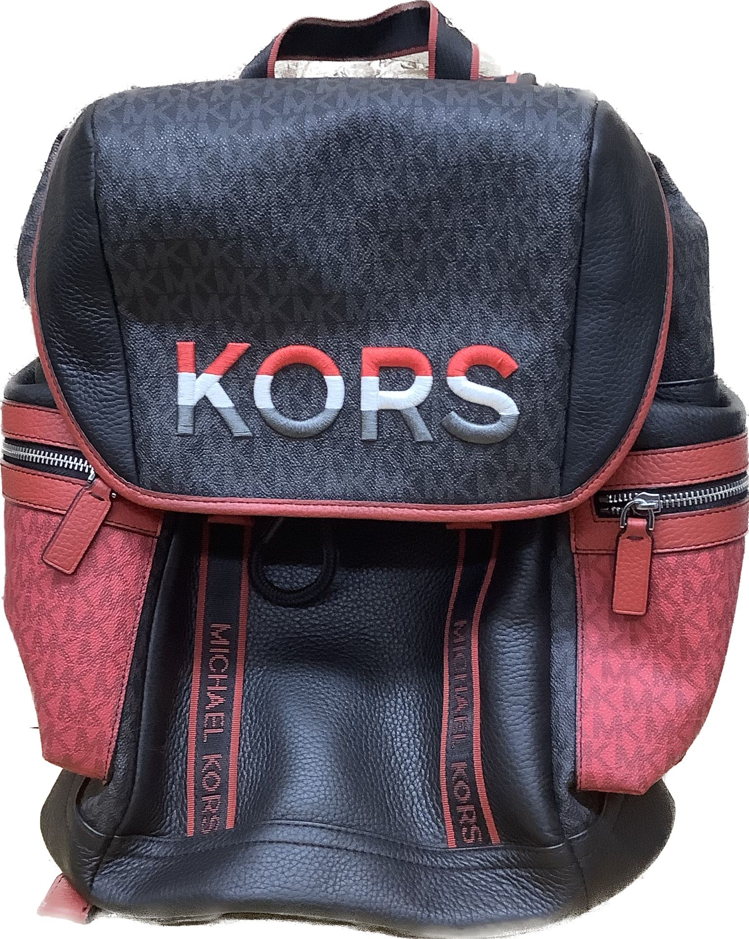 Michael Kors Men's Cooper Flame Red Two Tone Logo & Leather Backpack
