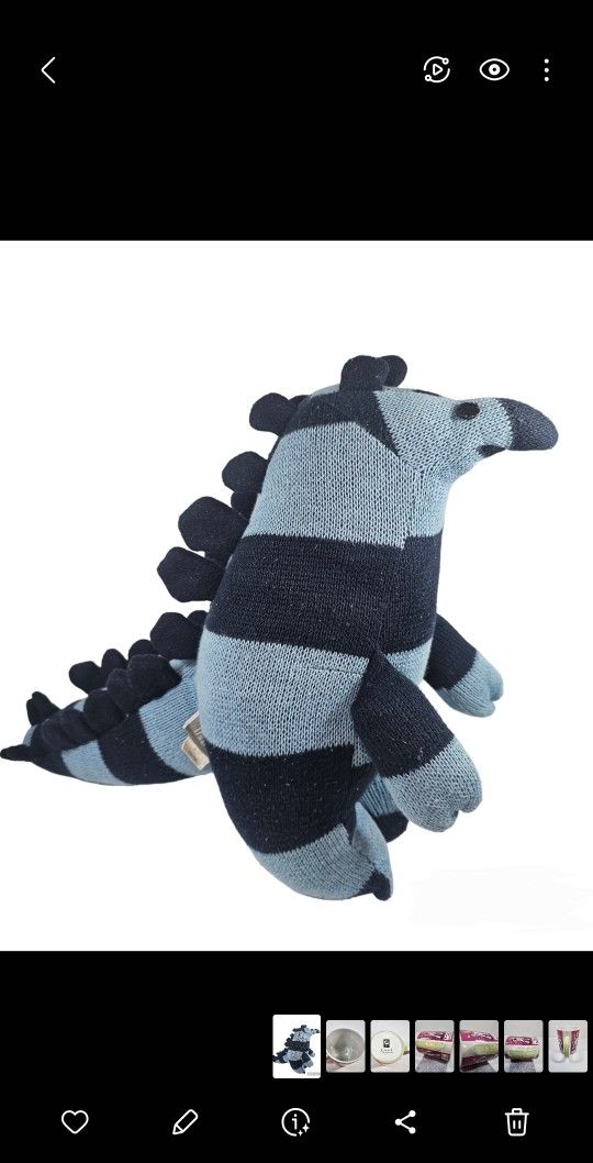 Land Of Nod Plush-a-Saur Blue Dinosaur, 14" Plush Toy, Knit