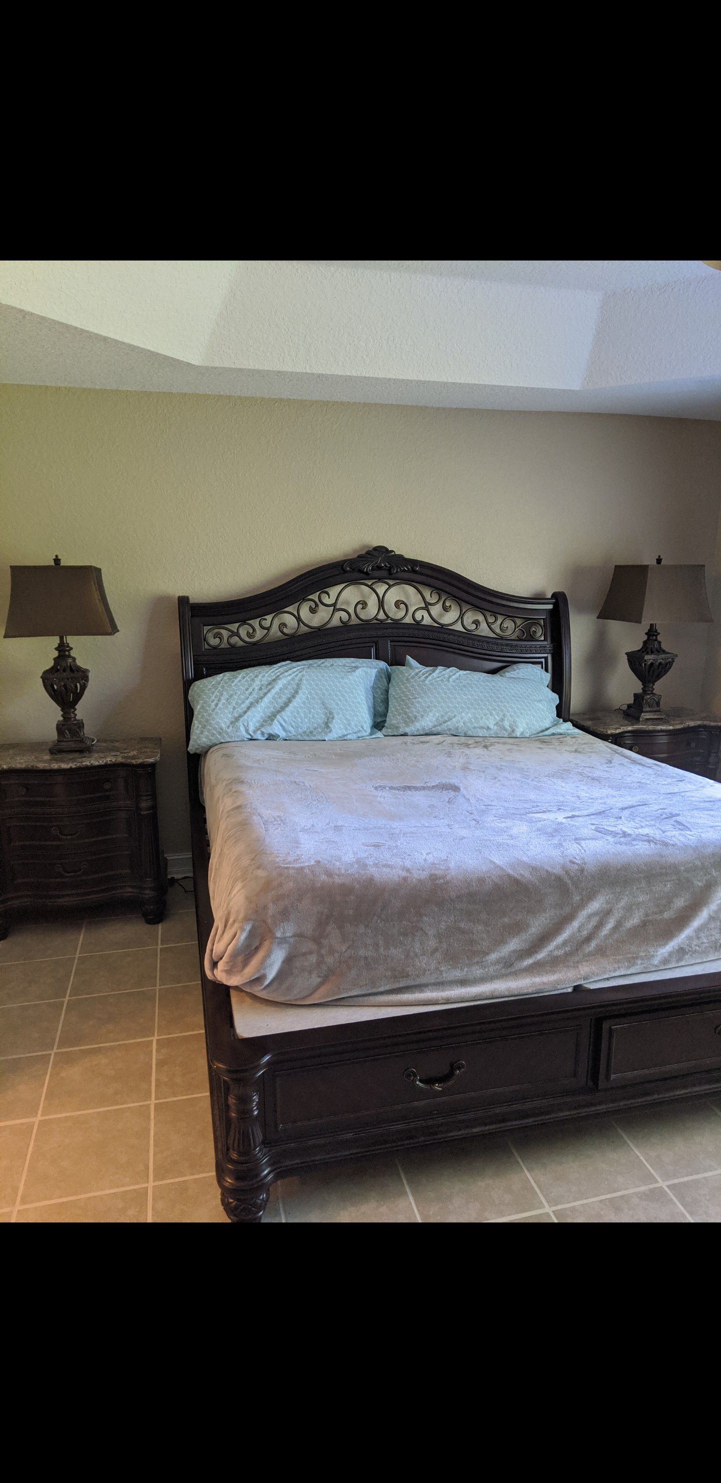 $1200 FIRM - Premium King Bedroom Set, Marble Top
