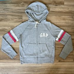 Gap Arch Logo Varsity Stripe Full-Zip Hoodie in French Terry Heather Grey
