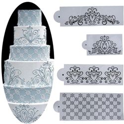 Beautiful Stencil Decoration 4psc set Cake Cookie Fondant Wedding Plastic Spray