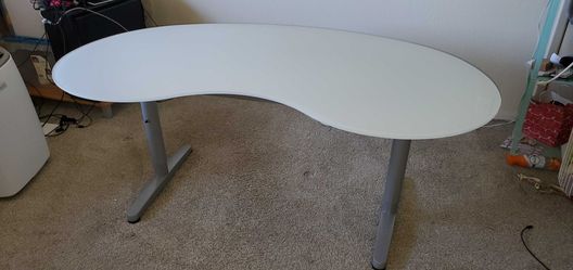 IKEA Galant kidney bean shaped Frosted glass desk with T-shaped legs