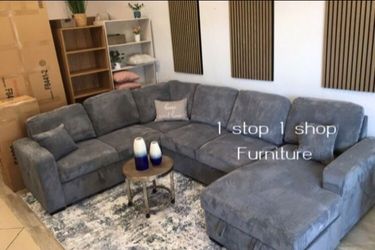 XL sectional sofa with - pull out bed & storage dark grey, black and grey corduroy