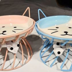 Pink/blue Cat Dishes For Feedung