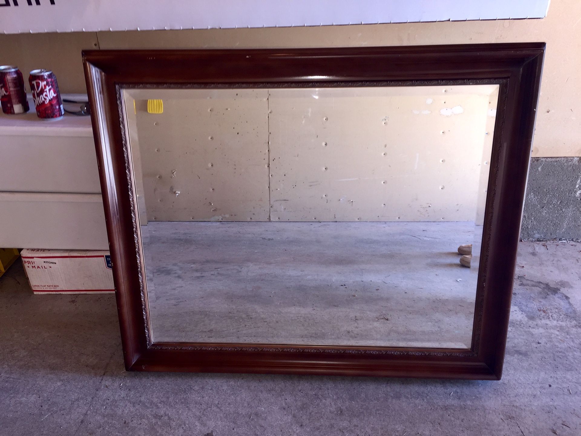 Wall mirror wood beveled glass 30x35