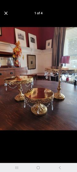 Set of 3 Gold and Crystal Cake Pedestal Serving Stands