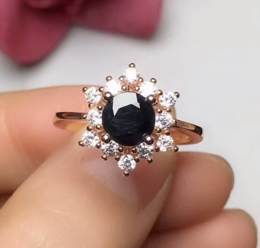 Natural Black Sapphire 925 Sterling Silver Ring