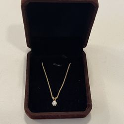Dainty 10kt Gold Chain With .55ct Colorless Diamond Solitaire Pendant Set In 14kt Gold