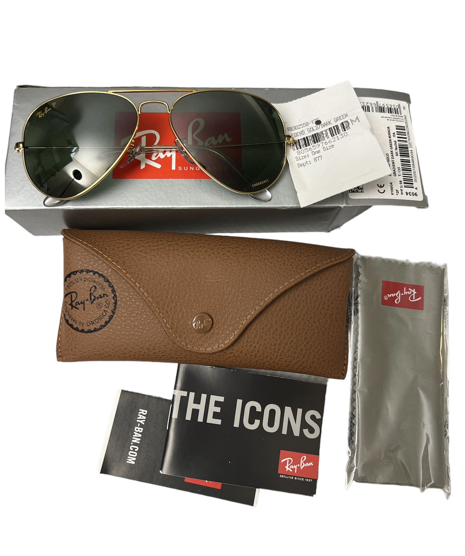 Ray Ban 58mm Polarized Aviator Sunglasses 58mm RB3025 Large Metal Auth New $248