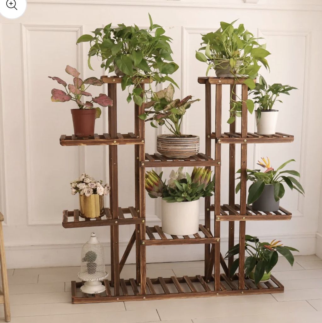 UNHO Multi-Tier Plant Stand, 46in Height Wood Flower Rack Holder 16 Potted Display Storage Shelves Indoor Outdoor for Patio Gard