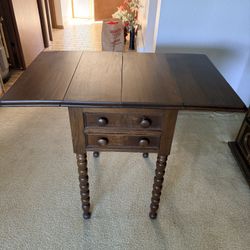 Vintage Drop Leaf Table w/ Drawers – Solid Wood – $140