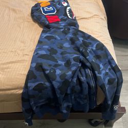 Bape Blue Camo Shark Full Zip Up Hoodie 