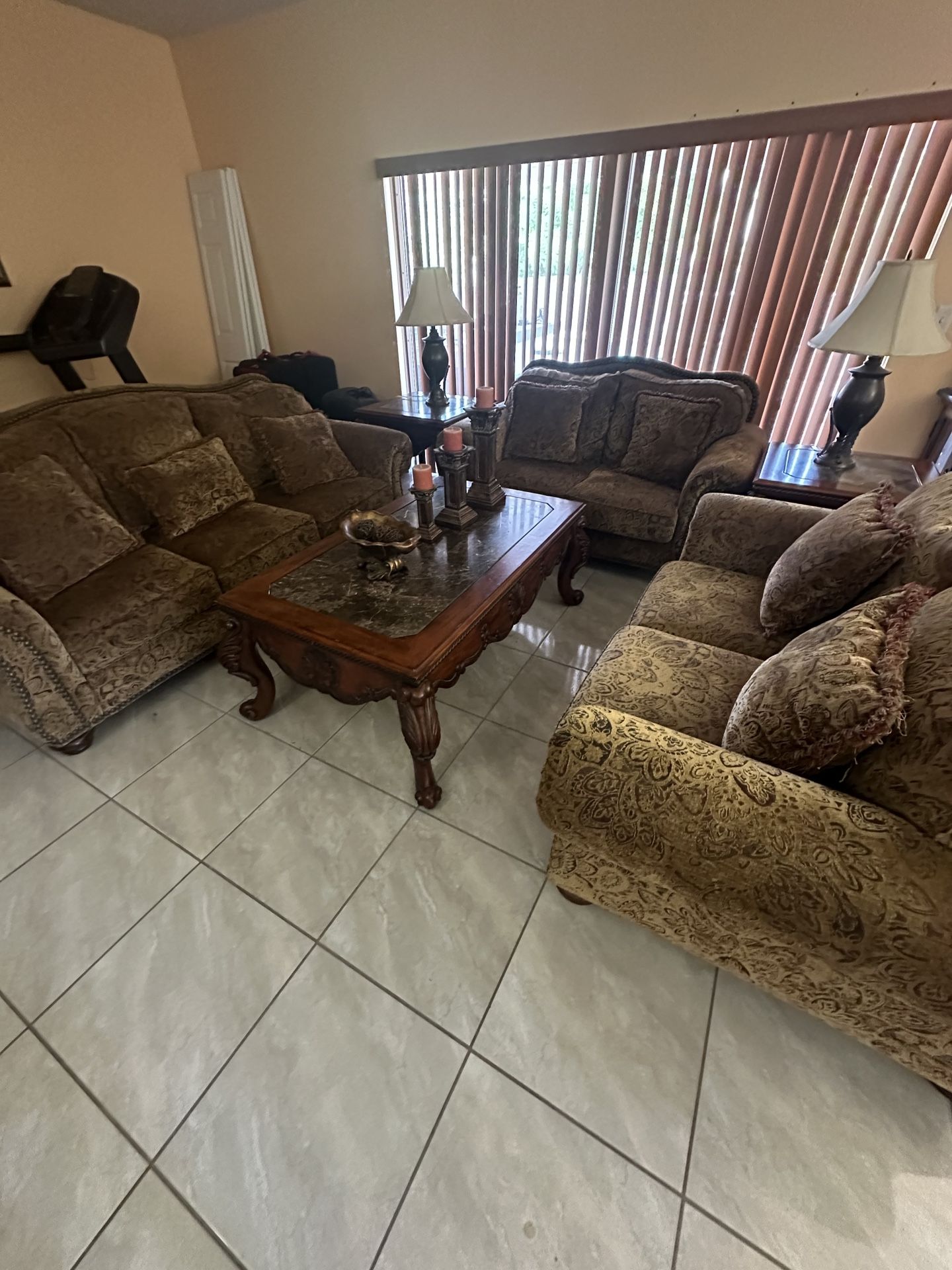 Living room set. Couches/Sofas and tables.
