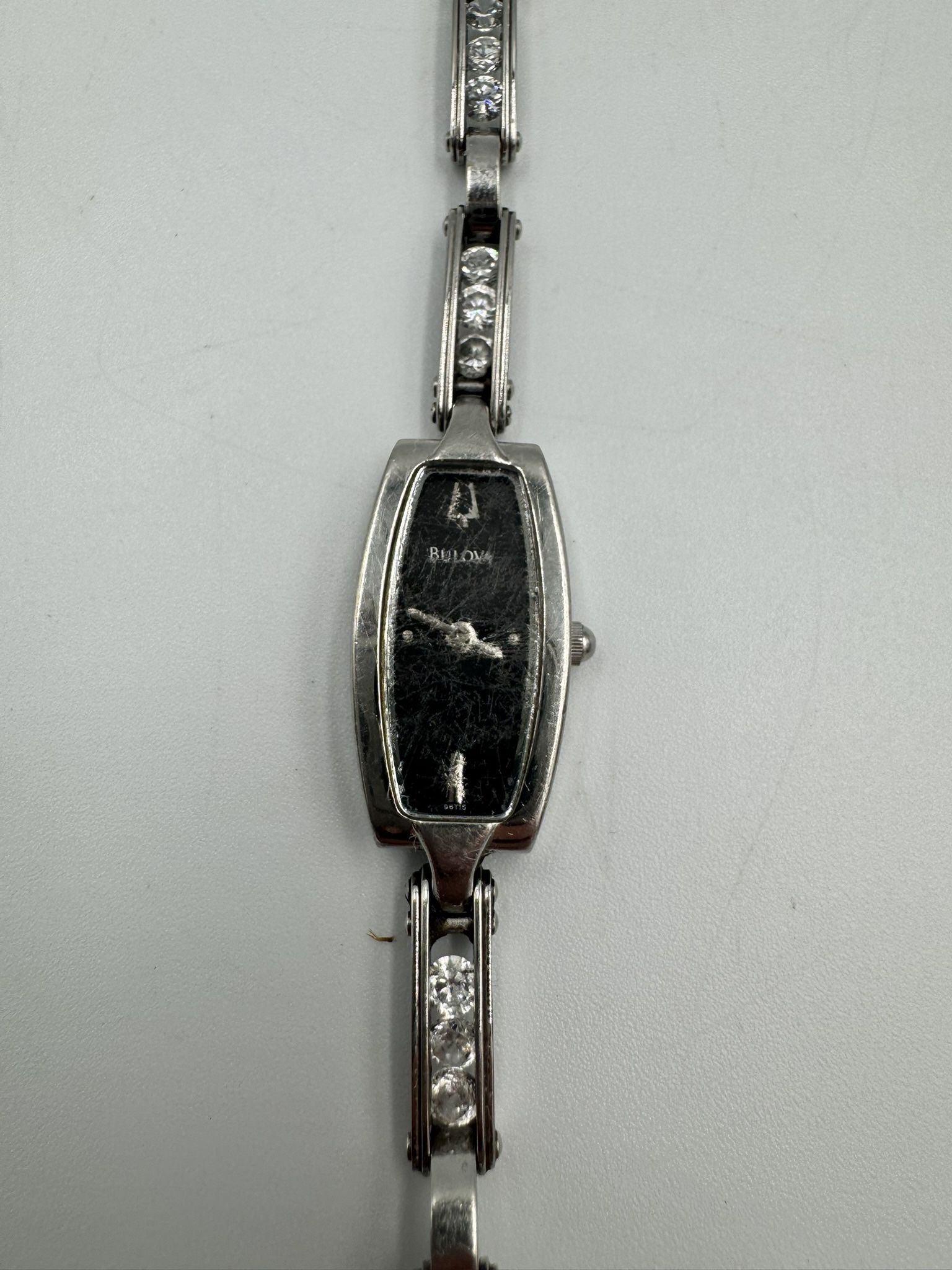 Bulova Womens Floating Crystals Dress Watch , Black Dial Silver Stainless Steel