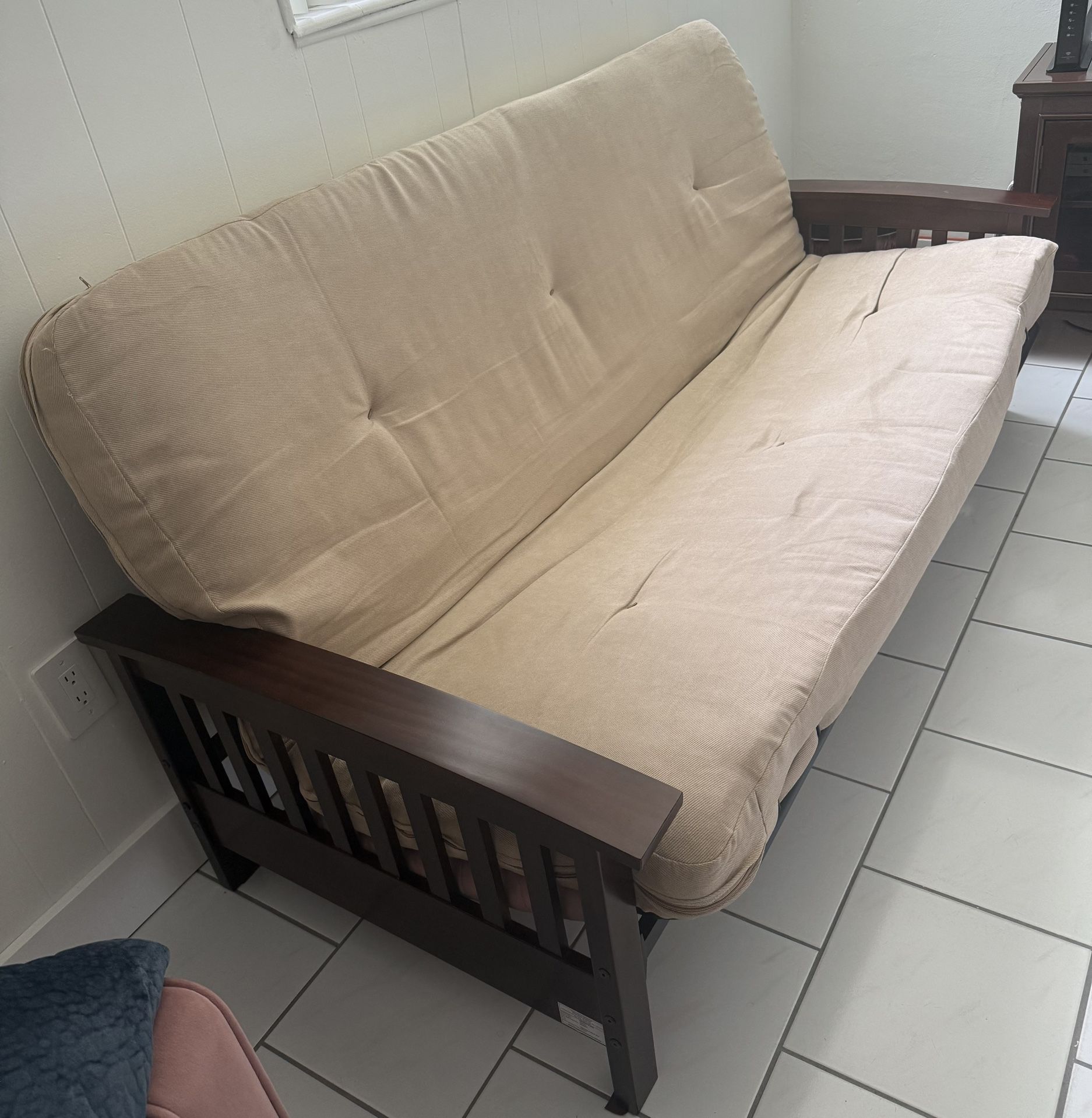 Futon Full Arm Wood Frame Beige