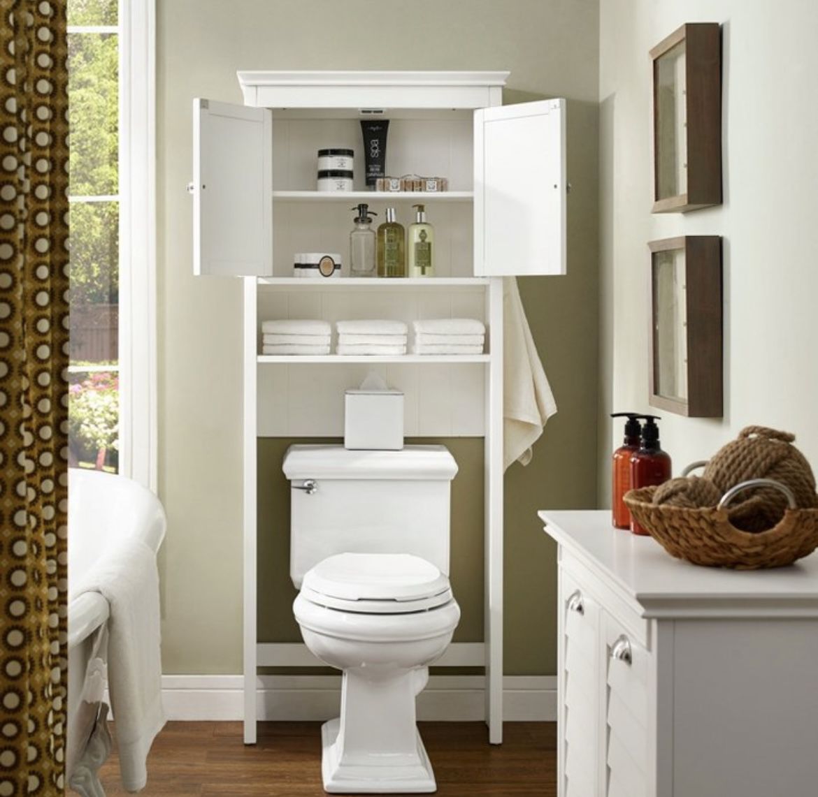 2 Door Space Saver Bathroom Storage Cabinet In White.  24.5 Inches White. Extra Shelf