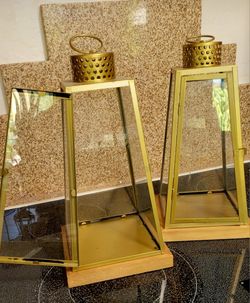 2 Beautiful golden metal & glass lantern