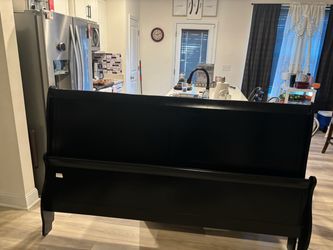 King Size Black Wood Sleigh Bed Headboard and Footboard