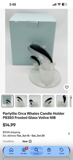 PartyLite Orca Whales Candle Holder P8350 New in Box Retired Killer Whale Votive Holder