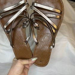 Women's Strappy Slide Sandals Size 8 Bronze Casual Summer Flats