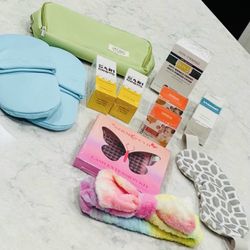 Big Bundle NEW All-in-1 Lash Extension Kit Bond&Seal Tweezers Spa Headband Eyemask Socks [Hot&Cold Therapy] Makeup Bag Face&Eye&Hair Creams