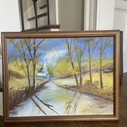 Vintage Autumn Forest Landscape Oil Painting Scenery Framed Original  Signed