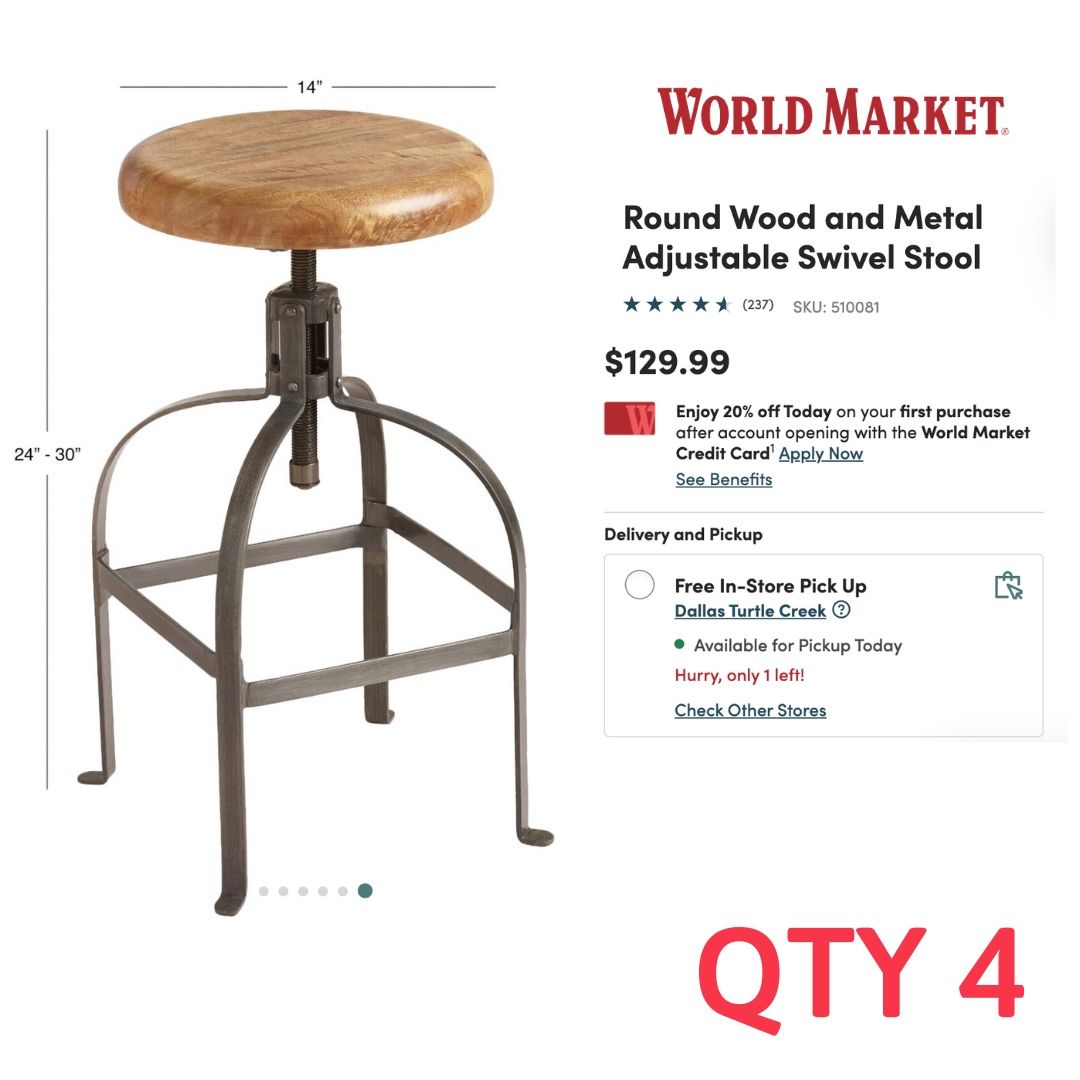World Market Swivel Stools – Adjustable, Metal, Wood