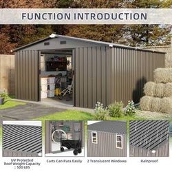 (New in box need assemble) 10’ L x 12’ W x 6.’ H  galvanized steel Metal Storage Shed Outdoor Garden Backyard 10’x12’ Storage 