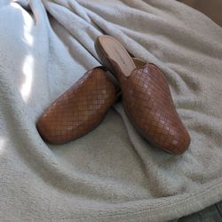Tan Basket Weave Mules Sz. 8.5