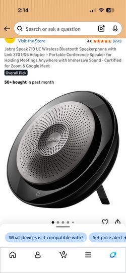 Jabra Speak 710 UC Wireless Bluetooth Speakerphone with Link 370 USB Adapter – Portable Conference Speaker for Holding Meetings Anywhere with Immersiv