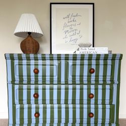 Hand Painted Olive And Blue Dresser 