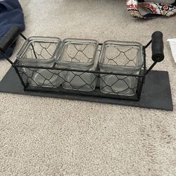 3 Votive Glass Candle Holder With Tray 