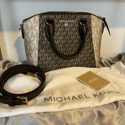 Brown And White Leather Michael Kors Purse