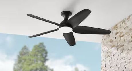 Hampton Bay Ceva 54 in. Indoor/Outdoor Matte Black Ceiling Fan with Adjustable White Light, Remote 