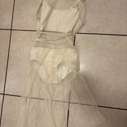Ivory contemporary/ lyrical costume with built in long mesh skirt with slits 