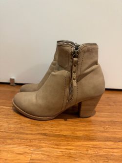 Tan Suede Ankle Boots with Side Zipper