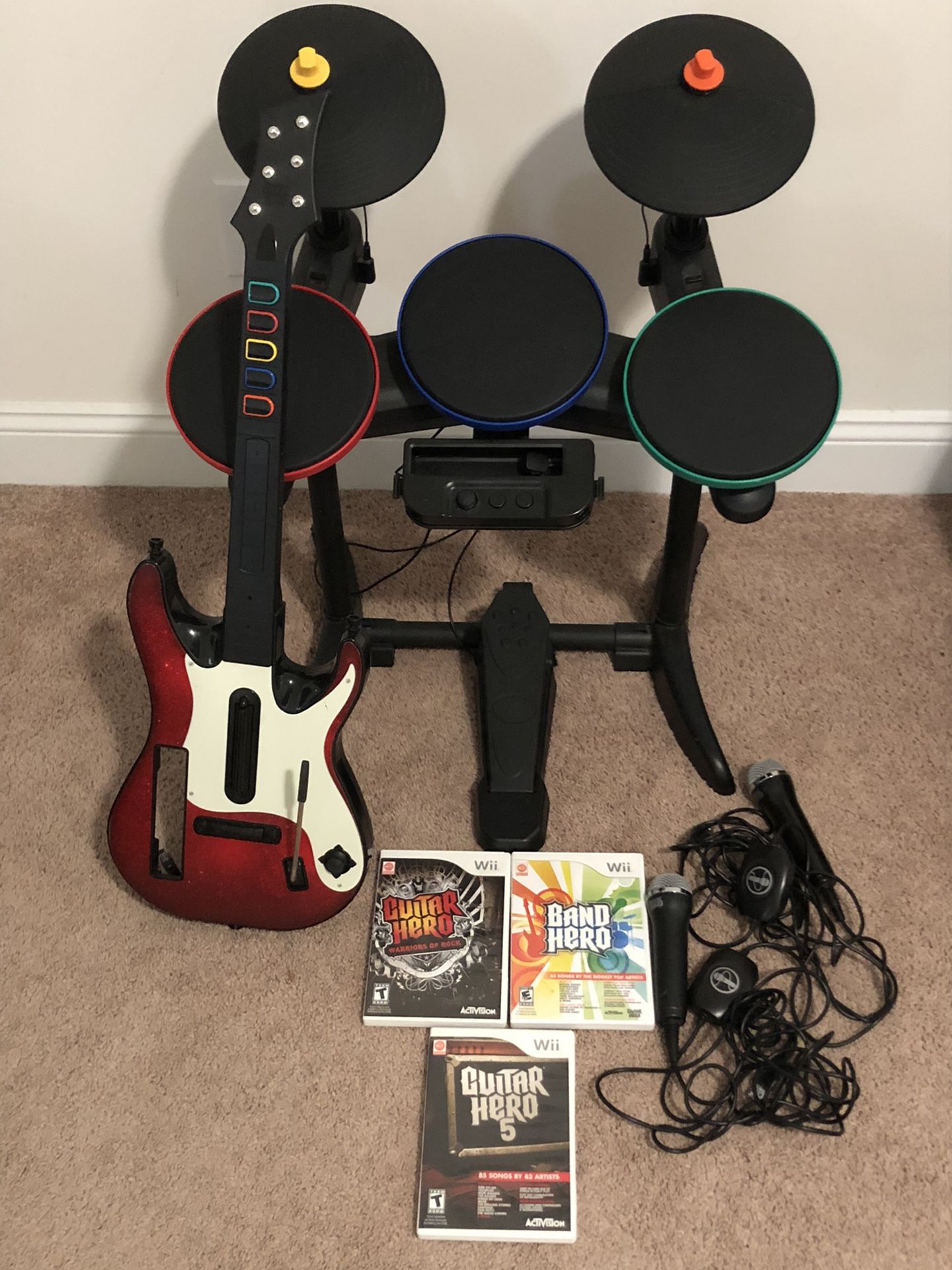 Wii Rock Band Drum Set Guitar & Games