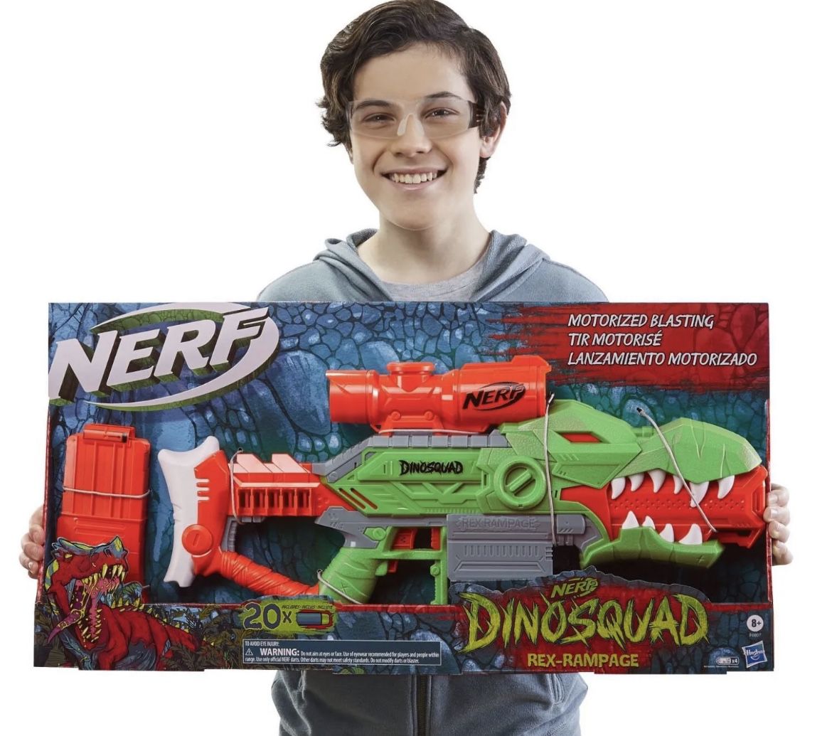 Nerf DinoSquad Rex-Rampage Motorized Dart Blaster, 10-Dart Clip, 20 Nerf Darts,