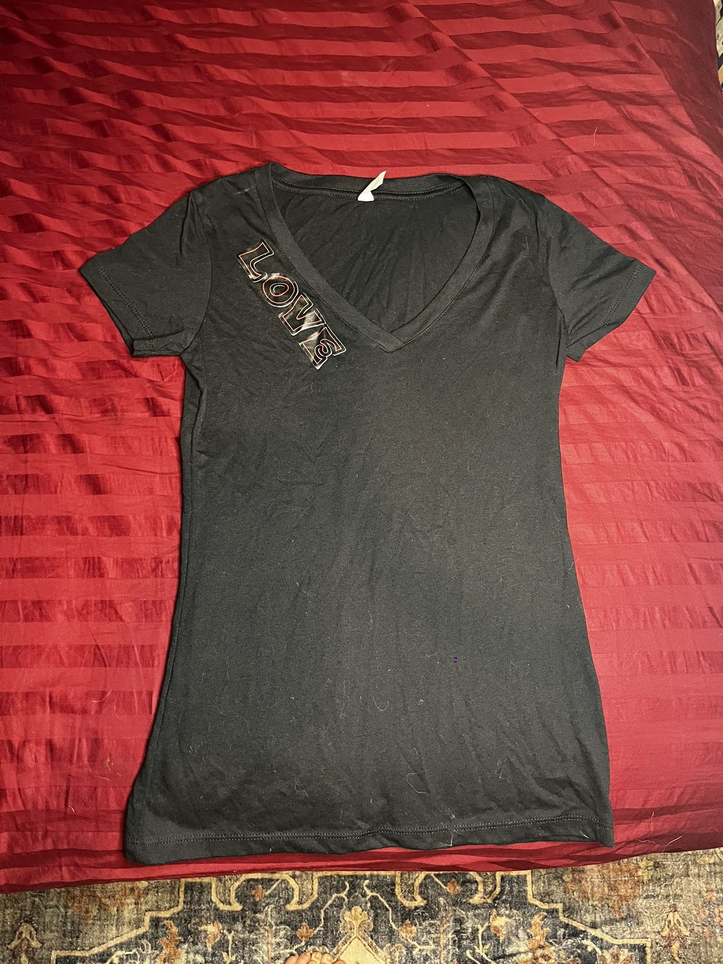 Black And Red V Neck Love Shirt Y2k 2000s Small