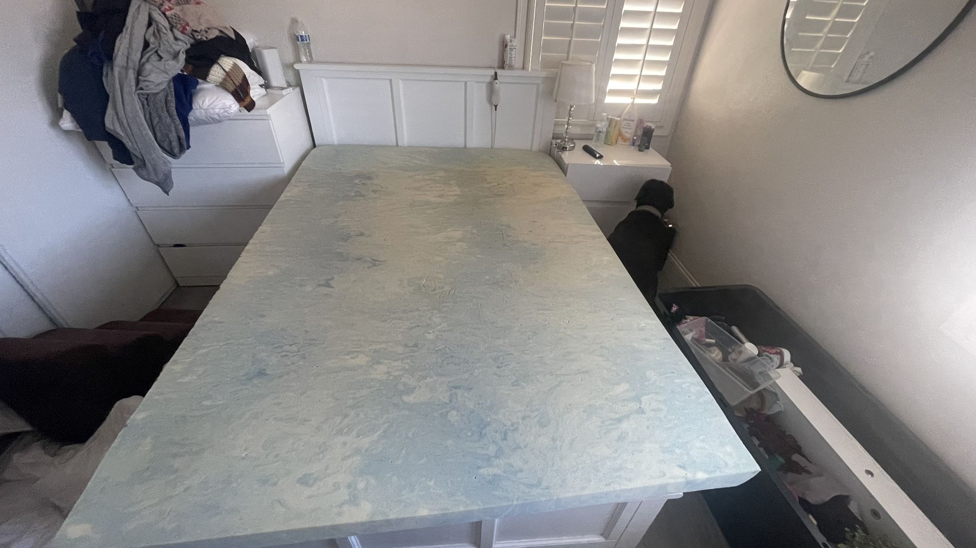 FULL bed frame, box spring, mattress, and mattress topper