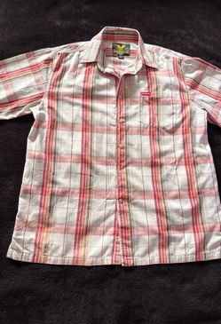 Avirex white red plaid pocketed button-up shirt XL