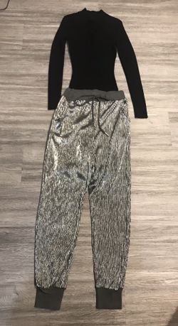 New Silver Gray Shine Dress Jogger Pants