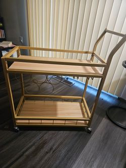 Gold Bar Cart with Wine Rack and Shelves