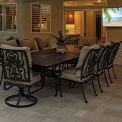 Outdoor Patio Chairs  - Not The Table- 8 Chairs and 2 Swivel Chairs  Bronze With Beige Outdoor Cushions 