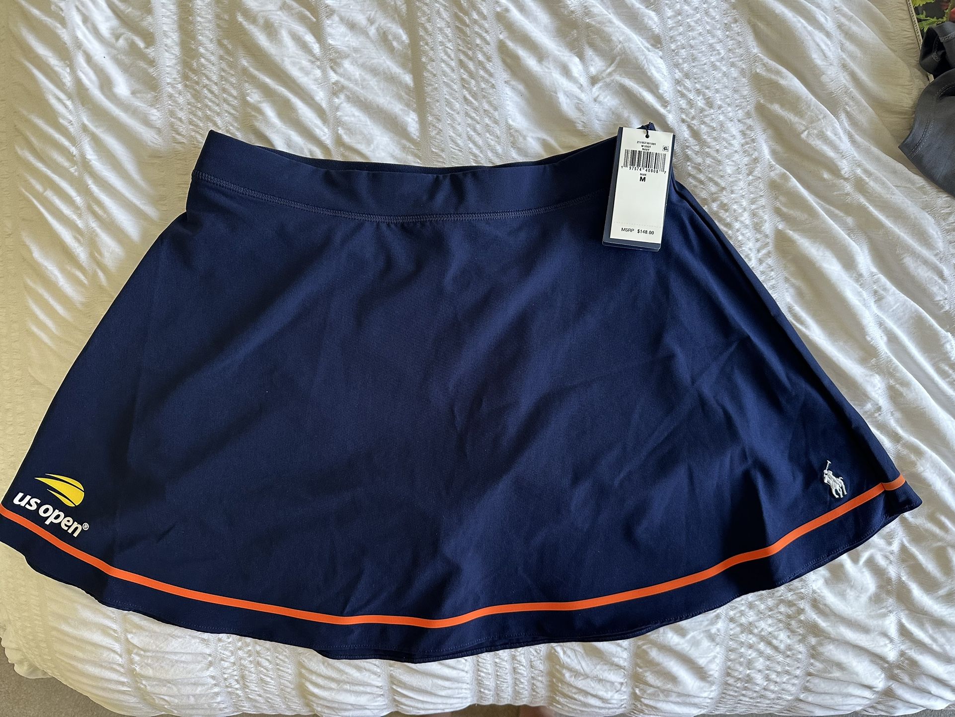 Ralph Lauren US Open Women’s Tennis Skirt – Navy with Orange Trim, Size M, NWT